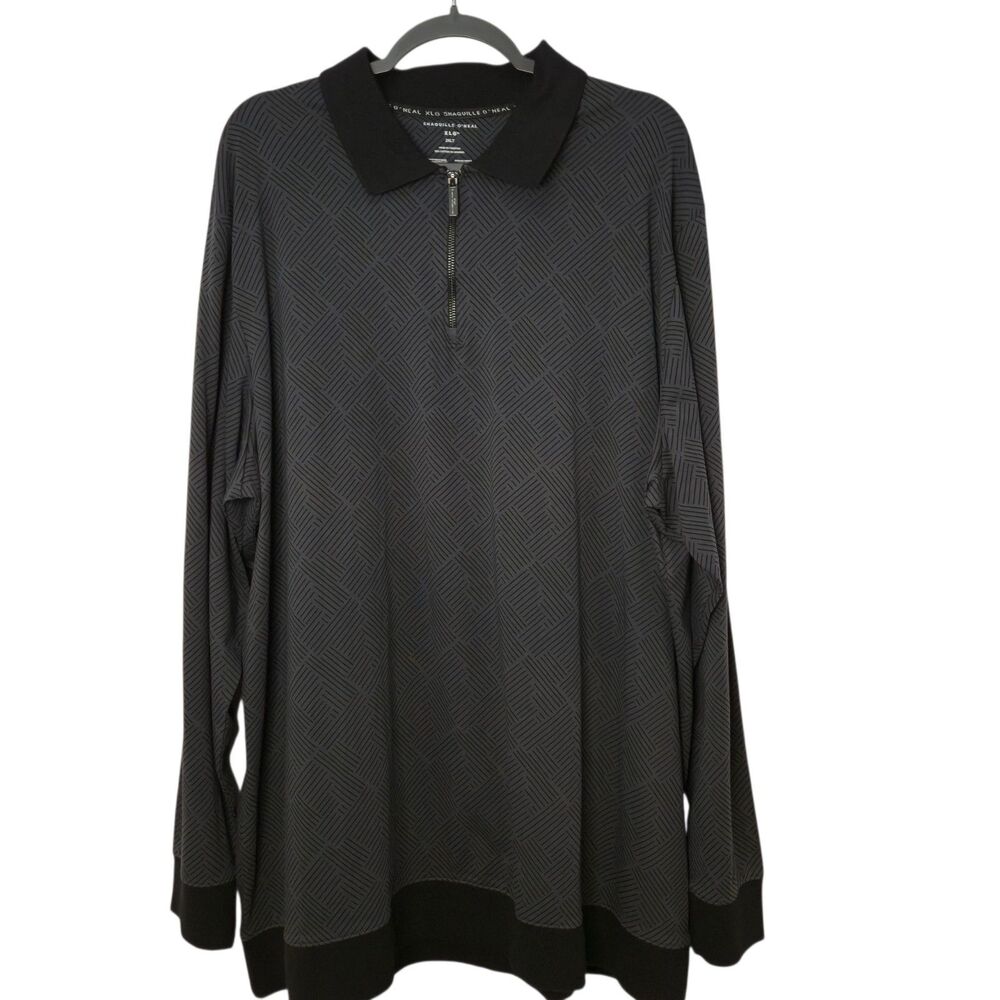 Shaquille O'Neal Long Sleeve Polo Shirt Black Gray 1/4 Zip Mens Size 2 XLT NEW